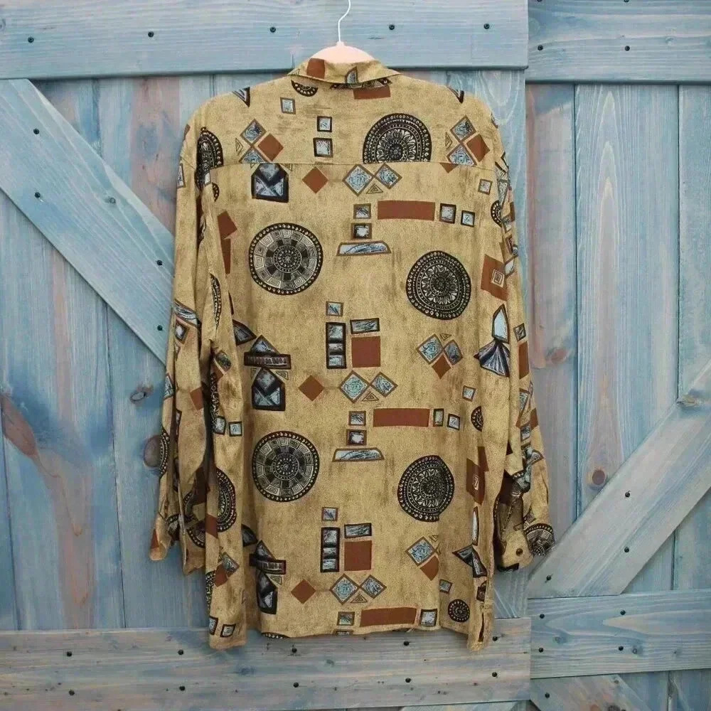 Mens Vintage 80s Abstract Print Button Down Shirt Rayon Burning Man Aggio - Picture 5 of 7